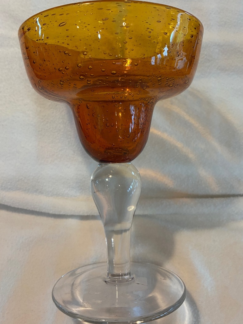 Amber Hand Blown Bubble Margarita Glass Mexican Style Barware